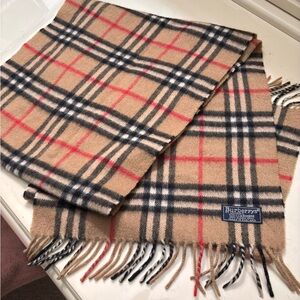 Burberry Beige and Red Plaid woman’s or men’s cashmere Scarf 67”/12 “